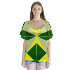 Abstract Pattern Geometric Backgrounds   V-neck Flutter Sleeve Top by Eskimos