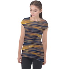 Sunset Waves Pattern Print Cap Sleeve High Low Top by dflcprintsclothing