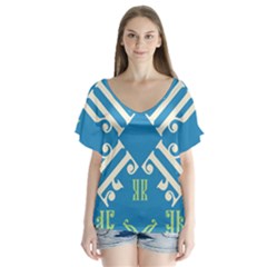 Abstract Pattern Geometric Backgrounds   V-neck Flutter Sleeve Top by Eskimos