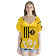 Abstract Pattern Geometric Backgrounds   V-neck Flutter Sleeve Top by Eskimos