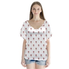 Weird Fantasy Bird Drawing Motif Pattern V-neck Flutter Sleeve Top by dflcprintsclothing