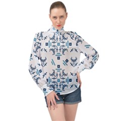 Abstract Pattern Geometric Backgrounds   High Neck Long Sleeve Chiffon Top by Eskimos