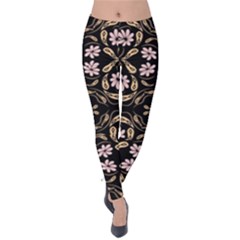 Folk Flowers Print Floral Pattern Ethnic Art Velvet Leggings by Eskimos