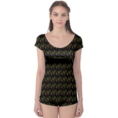 Fern Pattern 2 Black Boyleg Leotard  by violetheavensky