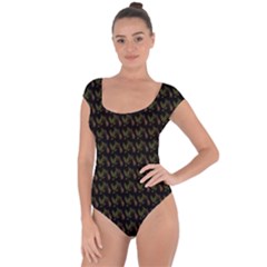 Fern Pattern 2 Black Short Sleeve Leotard  by violetheavensky