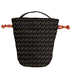 Fern Pattern 2 Black Drawstring Bucket Bag by violetheavensky