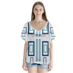 Abstract Pattern Geometric Backgrounds   V-neck Flutter Sleeve Top by Eskimos