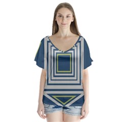 Abstract Pattern Geometric Backgrounds   V-neck Flutter Sleeve Top by Eskimos