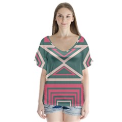 Abstract Pattern Geometric Backgrounds   V-neck Flutter Sleeve Top by Eskimos