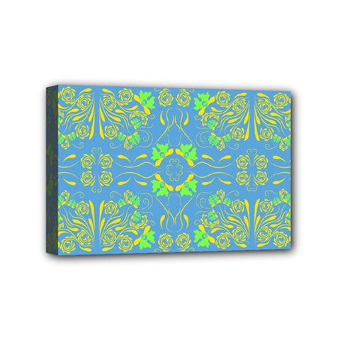 Floral Folk Damask Pattern Fantasy Flowers  Mini Canvas 6  X 4  (stretched) by Eskimos