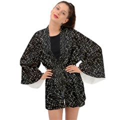 Pixel Grid Dark Black And White Pattern Long Sleeve Kimono by dflcprintsclothing