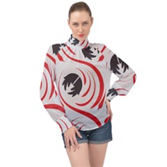 Folk Flowers Print Floral Pattern Ethnic Art High Neck Long Sleeve Chiffon Top by Eskimos
