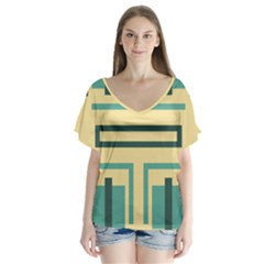 Abstract Pattern Geometric Backgrounds   V-neck Flutter Sleeve Top by Eskimos