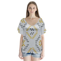Abstract Pattern Geometric Backgrounds   V-neck Flutter Sleeve Top by Eskimos