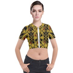 Abstract Pattern Geometric Backgrounds   Short Sleeve Cropped Jacket by Eskimos