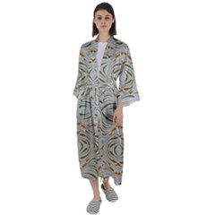 Folk Flowers Print Floral Pattern Ethnic Art Maxi Satin Kimono by Eskimos