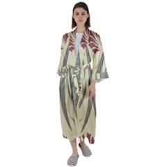 Folk Flowers Print Floral Pattern Ethnic Art Maxi Satin Kimono by Eskimos