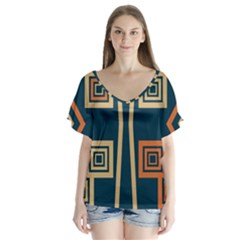 Abstract Pattern Geometric Backgrounds   V-neck Flutter Sleeve Top by Eskimos