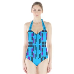 Abstract Pattern Geometric Backgrounds Halter Swimsuit by Eskimos