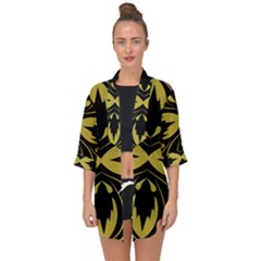 Folk Flowers Print Floral Pattern Ethnic Art Open Front Chiffon Kimono by Eskimos