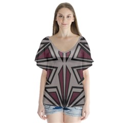 Abstract Pattern Geometric Backgrounds V-neck Flutter Sleeve Top by Eskimos