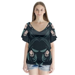 Folk Flowers Floral Art Print Flowers Abstract Art  V-neck Flutter Sleeve Top by Eskimos