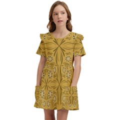 Folk Flowers Print Floral Pattern Ethnic Art Kids  Frilly Sleeves Pocket Dress by Eskimos