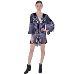 The High Priestess Card V-neck Flare Sleeve Mini Dress by MRNStudios