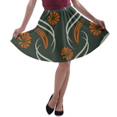 Folk Flowers Print Floral Pattern Ethnic Art A-line Skater Skirt by Eskimos