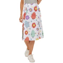 Easter Seamless Pattern With Cute Eggs Flowers Midi Panel Skirt by Jancukart