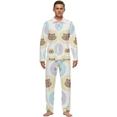 Cute Cat Seamless Pattern Background Men s Long Sleeve Velvet Pocket Pajamas Set by Jancukart