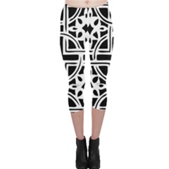 Black And White Geometric Geometry Pattern Capri Leggings  by Jancukart