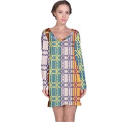 Grungy Vintage Patterns Long Sleeve Nightdress by artworkshop