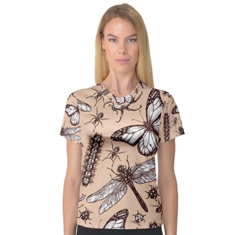 Vintage-drawn-insect-seamless-pattern V-neck Sport Mesh Tee by Jancukart