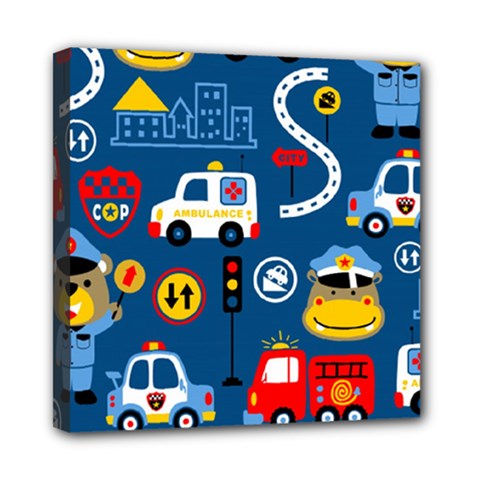 Seamless-pattern-vector-rescue-team-cartoon Mini Canvas 8  X 8  (stretched) by Jancukart