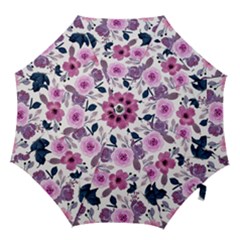 Purple-flower-butterfly-with-watercolor-seamless-pattern Hook Handle Umbrellas (medium) by Jancukart