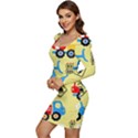 Seamless-pattern-vector-industrial-vehicle-cartoon Women Long Sleeve Ruched Stretch Jersey Dress View3