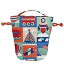 Toy-transport-cartoon-seamless-pattern-with-airplane-aerostat-sail-yacht-vector-illustration Drawstring Bucket Bag View1