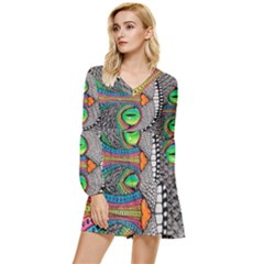 Alice In Wonderland Cat Tiered Long Sleeve Mini Dress by artworkshop