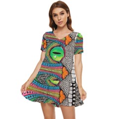Alice In Wonderland Cat Tiered Short Sleeve Babydoll Dress by artworkshop