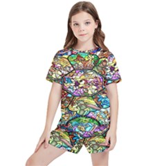 Character Disney Stained Kids  Tee And Sports Shorts Set by artworkshop