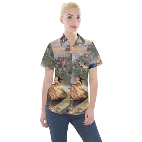 Beauty And The Beast Castle Women s Short Sleeve Pocket Shirt by artworkshop