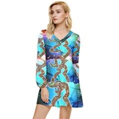 Browning Deer Glitter Galaxy Tiered Long Sleeve Mini Dress by artworkshop