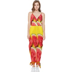 Watermelon Sleeveless Tie Ankle Chiffon Jumpsuit by artworkshop
