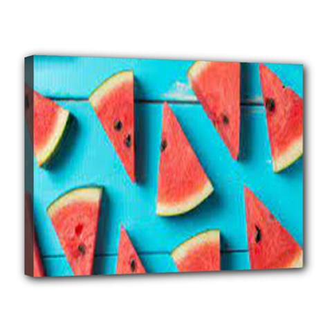 Watermelon Blue Background Canvas 16  X 12  (stretched) by artworkshop