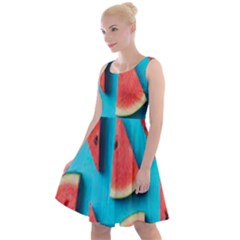 Watermelon Blue Background Knee Length Skater Dress by artworkshop