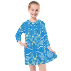 Folk Flowers Print Floral Pattern Ethnic Art Kids  Quarter Sleeve Shirt Dress by Eskimos