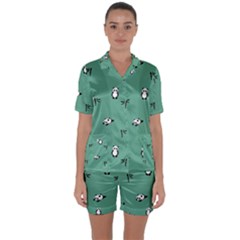 Pandas Pattern Satin Short Sleeve Pajamas Set by artworkshop