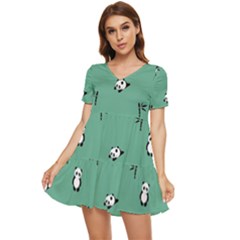 Pandas Pattern Tiered Short Sleeve Babydoll Dress by artworkshop