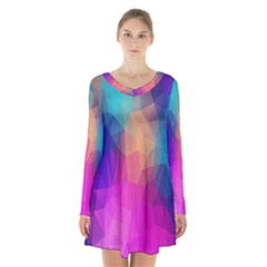 Triangles Polygon Color Long Sleeve Velvet V-neck Dress by artworkshop